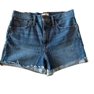 Madewell Raw Hem Zip Fly Cuffed High Rise Denim Jean Shorts Blue Size 30